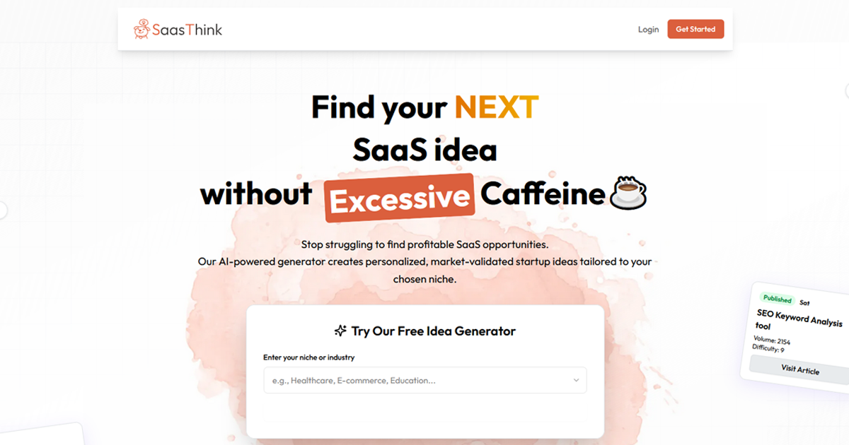 Screenshot of SaaS Idea Generator – Unleash Your Next Startup