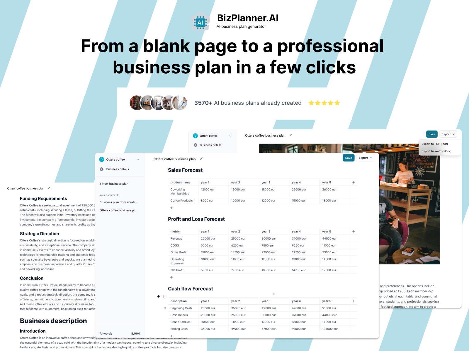 Screenshot of BizPlanner AI business plan generator